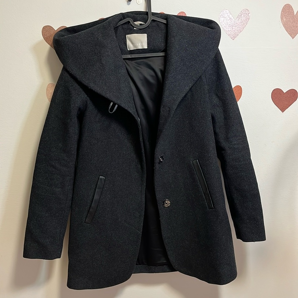 Soia & Kao XS wool hooded coat heathered black in like new condition